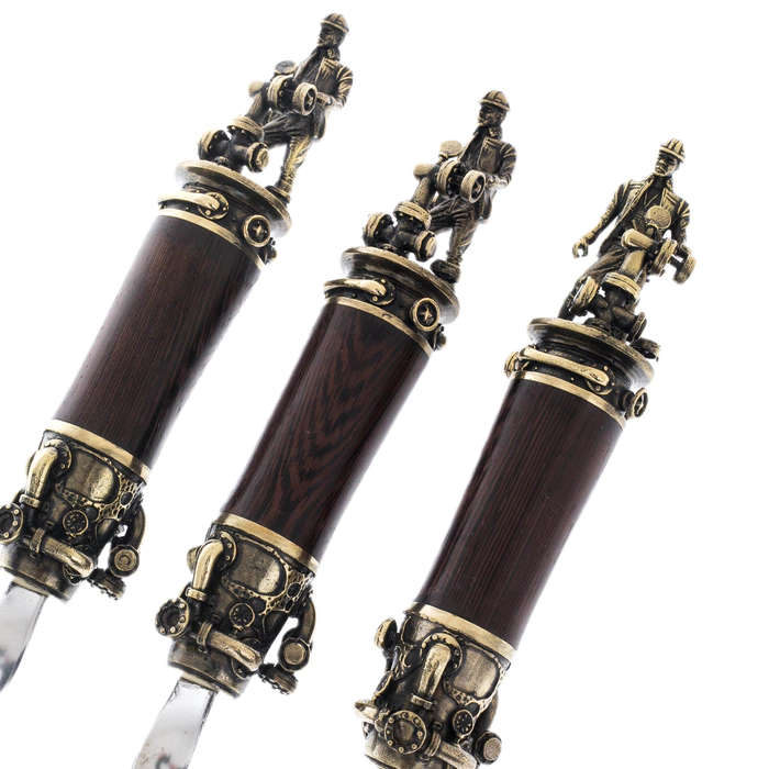 Stainless steel skewers "Valve" in a leather quiver