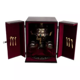 Чайный набор с самоваром на 6 персон, с малахитом, Златоуст