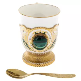 Чайный набор с самоваром на 6 персон, с малахитом, Златоуст