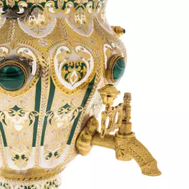 Чайный набор с самоваром на 6 персон, с малахитом, Златоуст