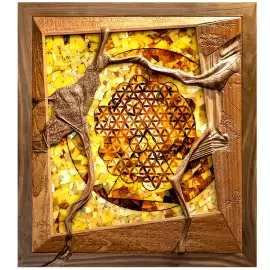 Walnut and amber panel "Flower of Life"