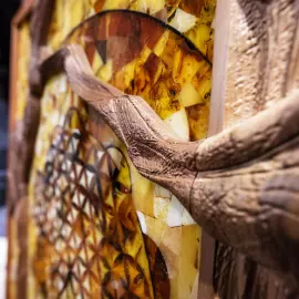 Walnut and amber panel "Flower of Life"