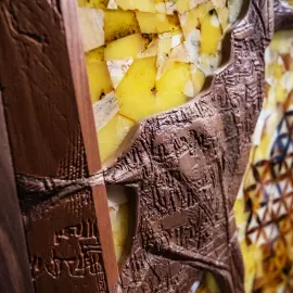 Walnut and amber panel "Flower of Life"