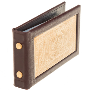 Leather business card holder with gilded insert "Coat of Arms" Zlatoust