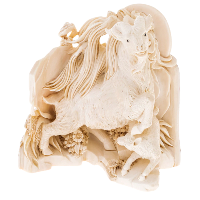 Mammoth tusk sculpture "Goat and Kid"