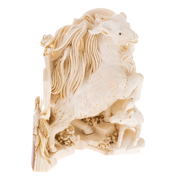 Mammoth tusk sculpture "Goat and Kid"