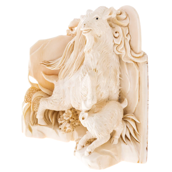 Mammoth tusk sculpture "Goat and Kid"