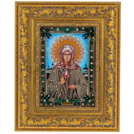 Икона с драгоценными камнями "Матрона Московская" с жемчугом позолоченная Икона с драгоценными камнями "Матрона Московская" с жемчугом позолоченная