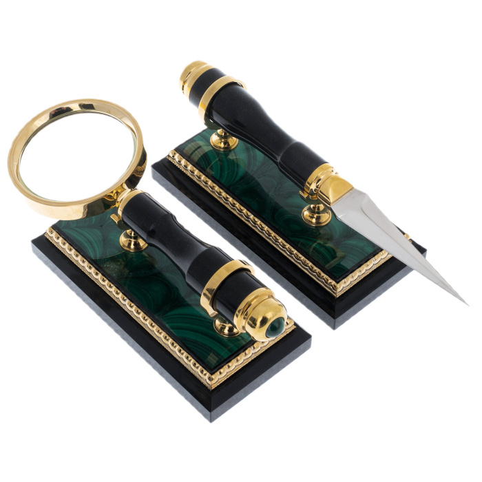 Письменный набор из малахита "Орел"