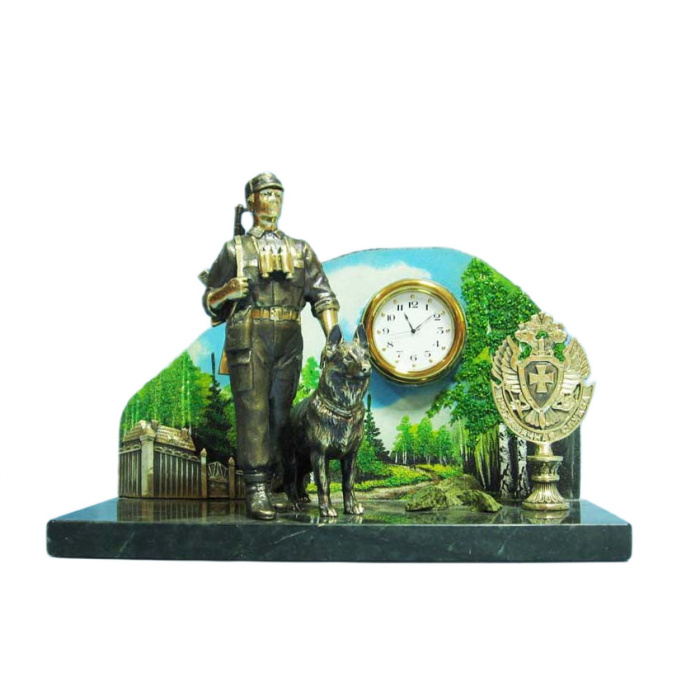 Table clock made of bronze "Zastava" with the coat of arms of the Russian Federation