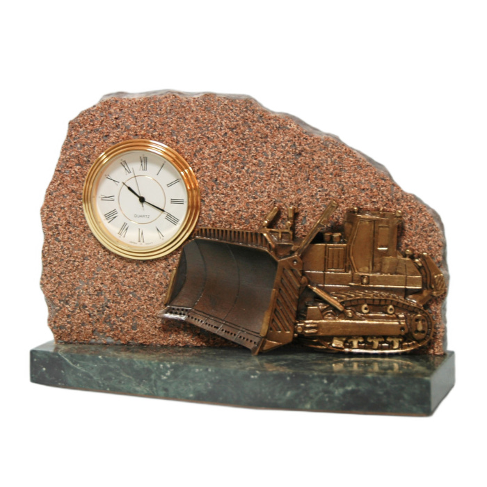 Bronze table clock "Quarry Bulldozer"