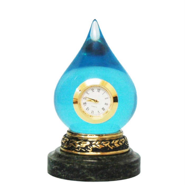 Bronze table clock "A drop of pure water"