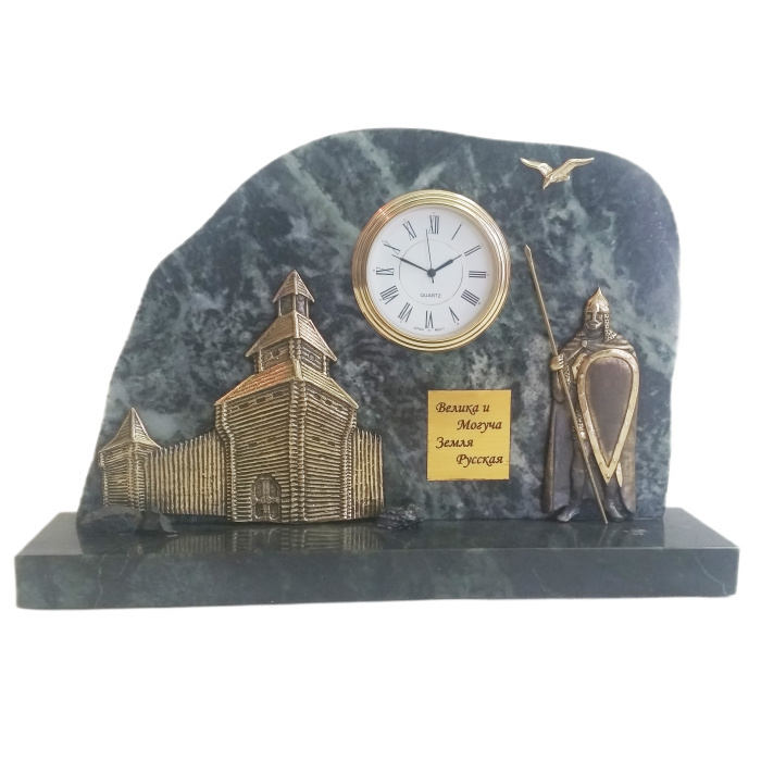 Bronze and marble table clock "Defender of the Russian Land"