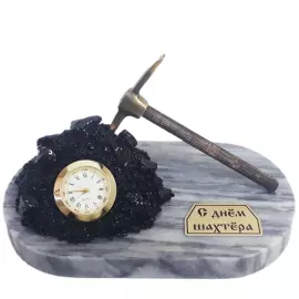 Bronze and marble table clock "Happy Miner's Day"