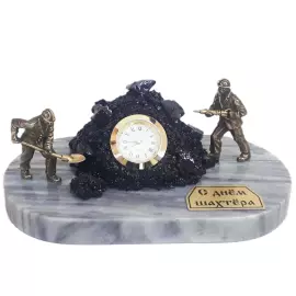 Table clock made of bronze and marble "Miner"