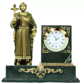 Table clock made of bronze and serpentine "Prince Vladimir"