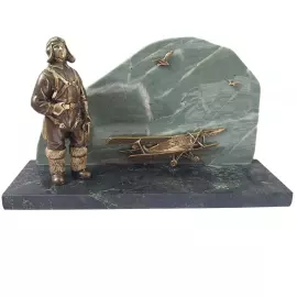 Сувенир из бронзы, офиокальцита и змеевика "Начало"