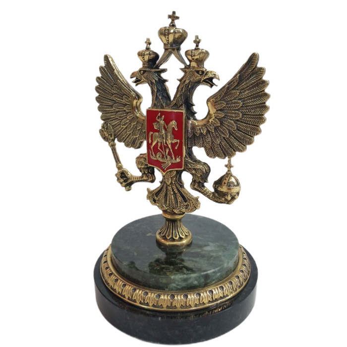 Souvenir of bronze and serpentine "Russian Coat of Arms" with enamel