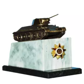 Сувенир из бронзы, мрамора и змеевика "Танк" с орденом