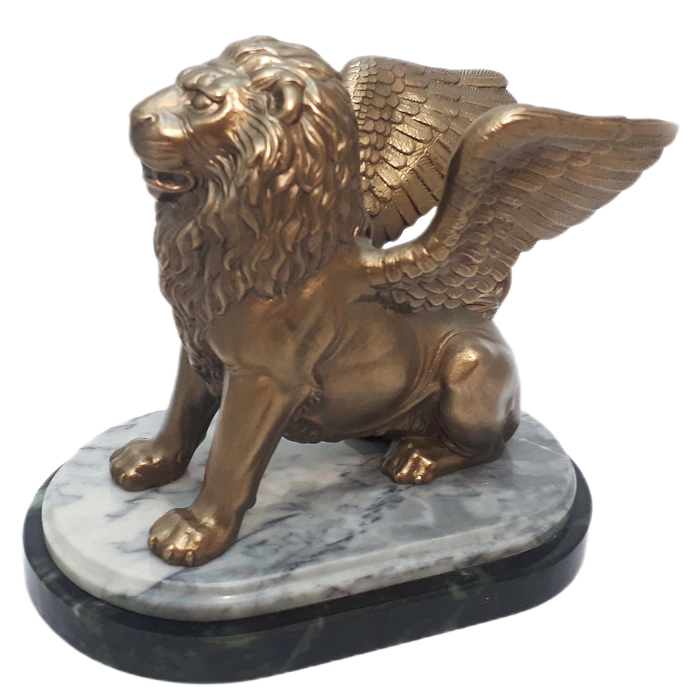 Bronze, marble and serpentine statuette "Winged Lion"