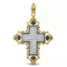 Подвеска "Кресты" из желтого золота с сапфирами и бриллиантами