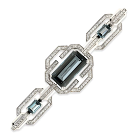Brooch "Imperial" in white gold with topaz and diamonds