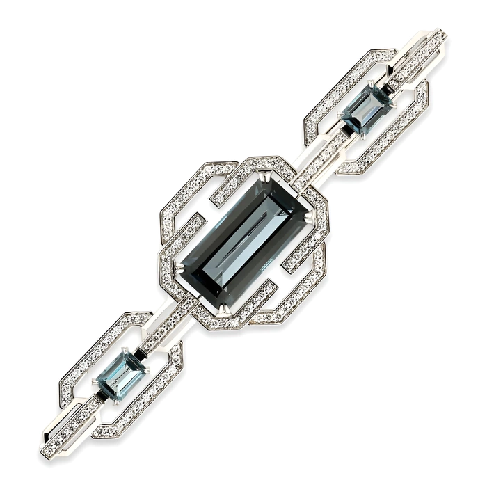 Brooch "Imperial" in white gold with topaz and diamonds