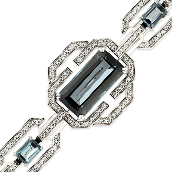 Brooch "Imperial" in white gold with topaz and diamonds