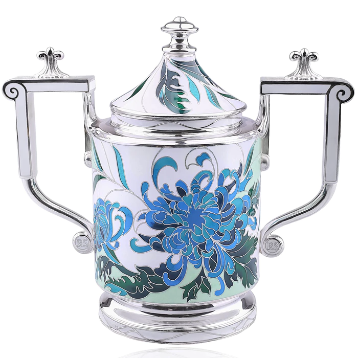 Silver sugar bowl "Chrysanthemums"