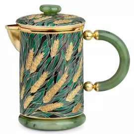 Серебряный кофейник "Колосья" с эмалью