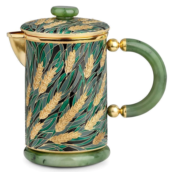 Silver coffee pot "Ears" with enamel
