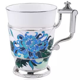 Подстаканник "Хризантемы" из серебра с эмалью