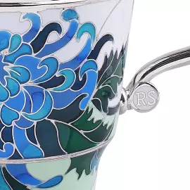 Подстаканник "Хризантемы" из серебра с эмалью