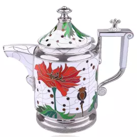 Серебряный сливочник "Маки" с эмалью