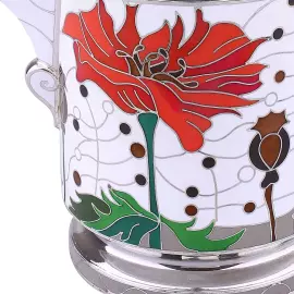 Серебряный сливочник "Маки" с эмалью