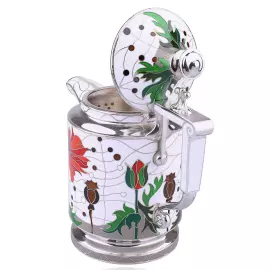Серебряный сливочник "Маки" с эмалью