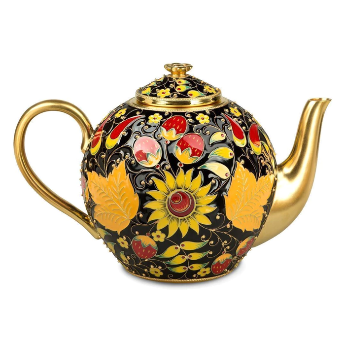 Khokhloma silver teapot with enamel