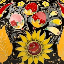 Серебряный чайник "Хохлома" с эмалью