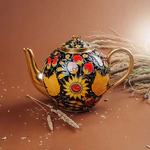 Серебряный чайник "Хохлома" с эмалью