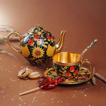 Серебряный чайник "Хохлома" с эмалью