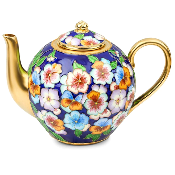 Silver teapot "Flowers" with enamel