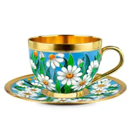 Чайный сервиз "Шедевры перегородчатой эмали" из серебра с эмалью, на 6 персон