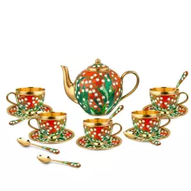 Чайный сервиз "Шедевры перегородчатой эмали" из серебра с эмалью, на 5 персон