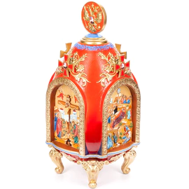 Souvenir from the ash tree array "Easter egg. Coat of arms of the Russian Federation" red