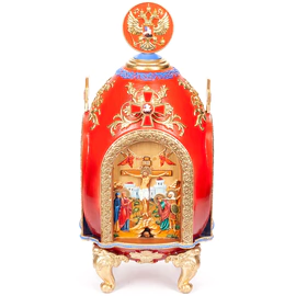 Souvenir from the ash tree array "Easter egg. Coat of arms of the Russian Federation" red