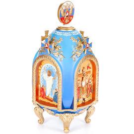 Souvenir from the ash tree array "Easter egg. Coat of arms of the Russian Federation" blue