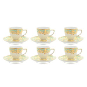 Falkenporzellan "Natalia seladon gold" coffee pairs set for 6 persons