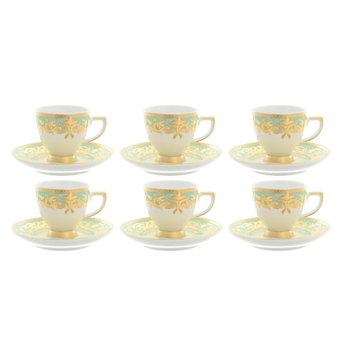 Falkenporzellan "Natalia seladon gold" coffee pairs set for 6 persons