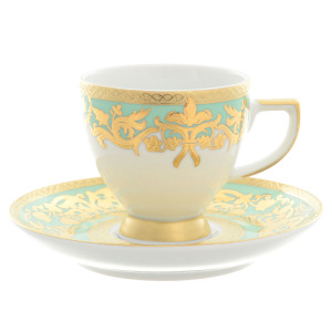Falkenporzellan "Natalia seladon gold" coffee pairs set for 6 persons