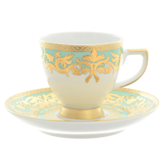 Falkenporzellan "Natalia seladon gold" coffee pairs set for 6 persons